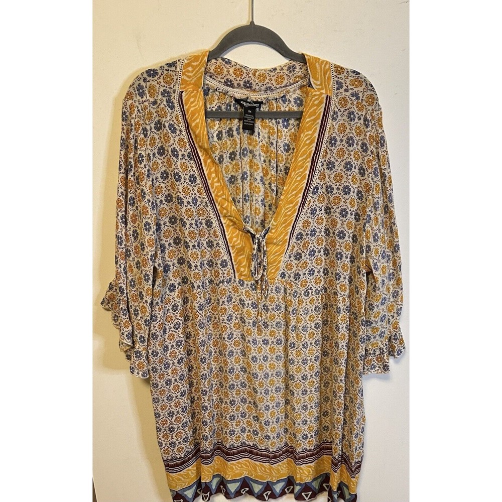 Millenium Boho Tunic Women’s 3X Floral Top Light Bell Sleeve